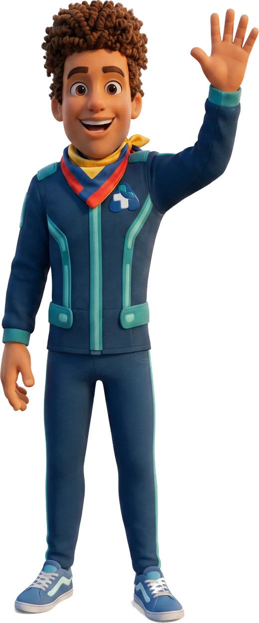 Azu, el personaje de Azul Médica, saludando